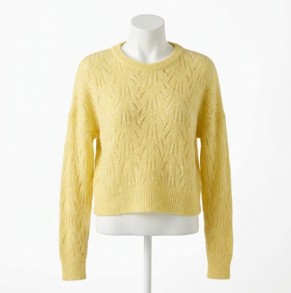 NEW AUTUMN CASHMERE allover pointelle crew sweater in daffodil